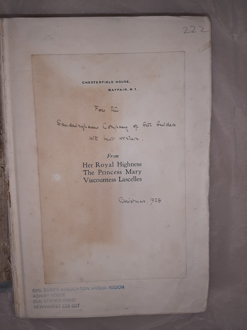 Book Given to Sandringham Company of Girl Guides 1928