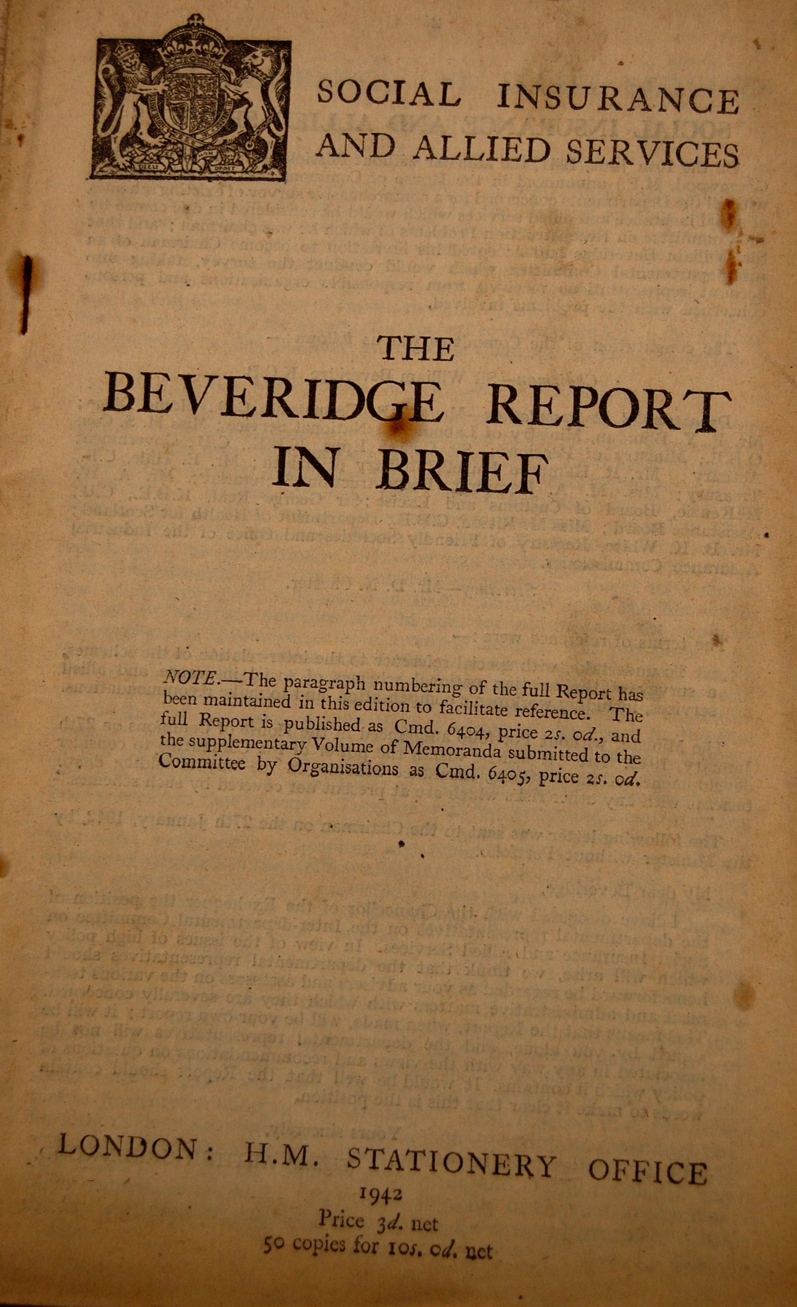 The Beveridge Report in Brief, 1942