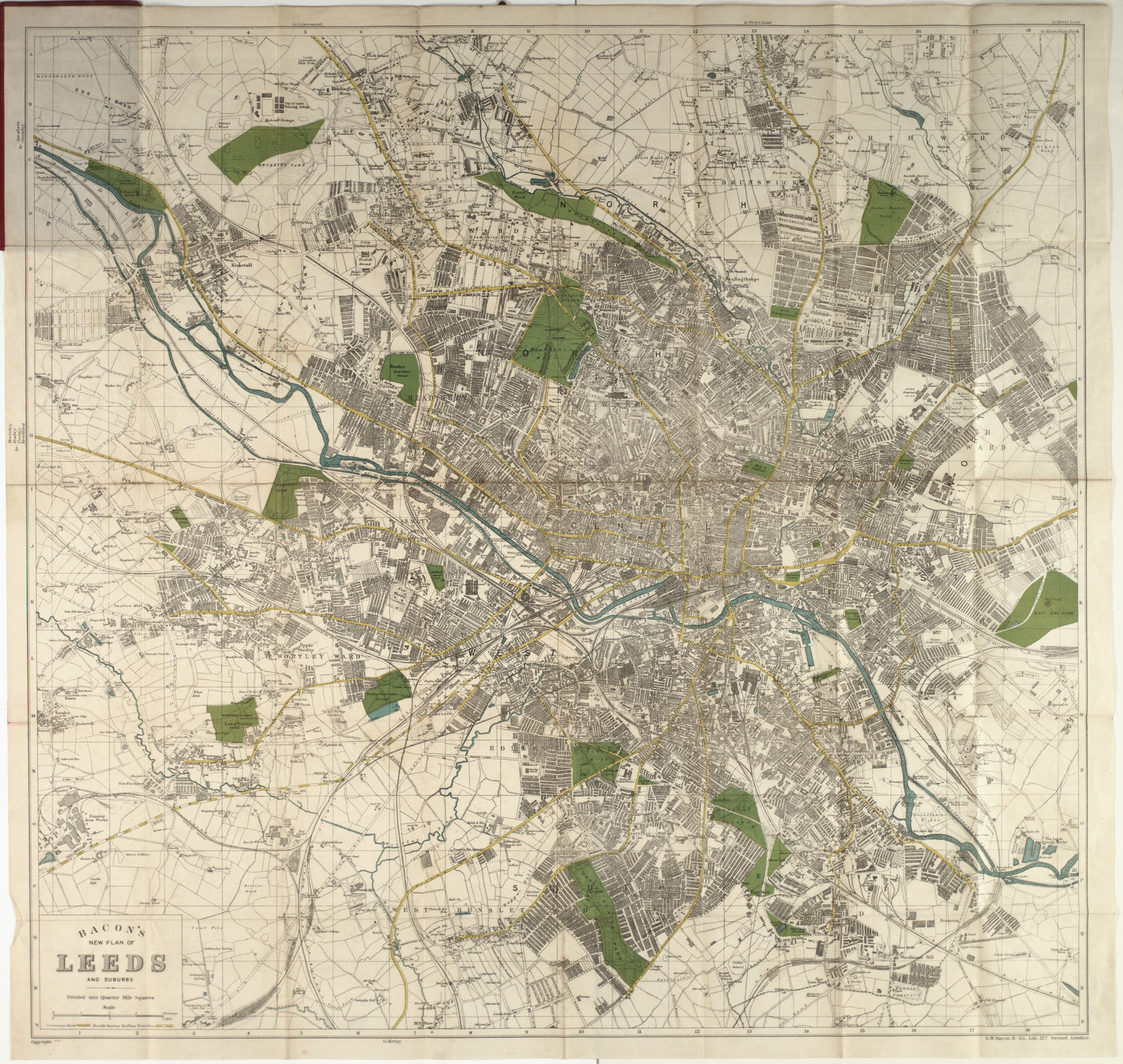 Map showing the city of Leeds, dated between 1910 and 1920.
