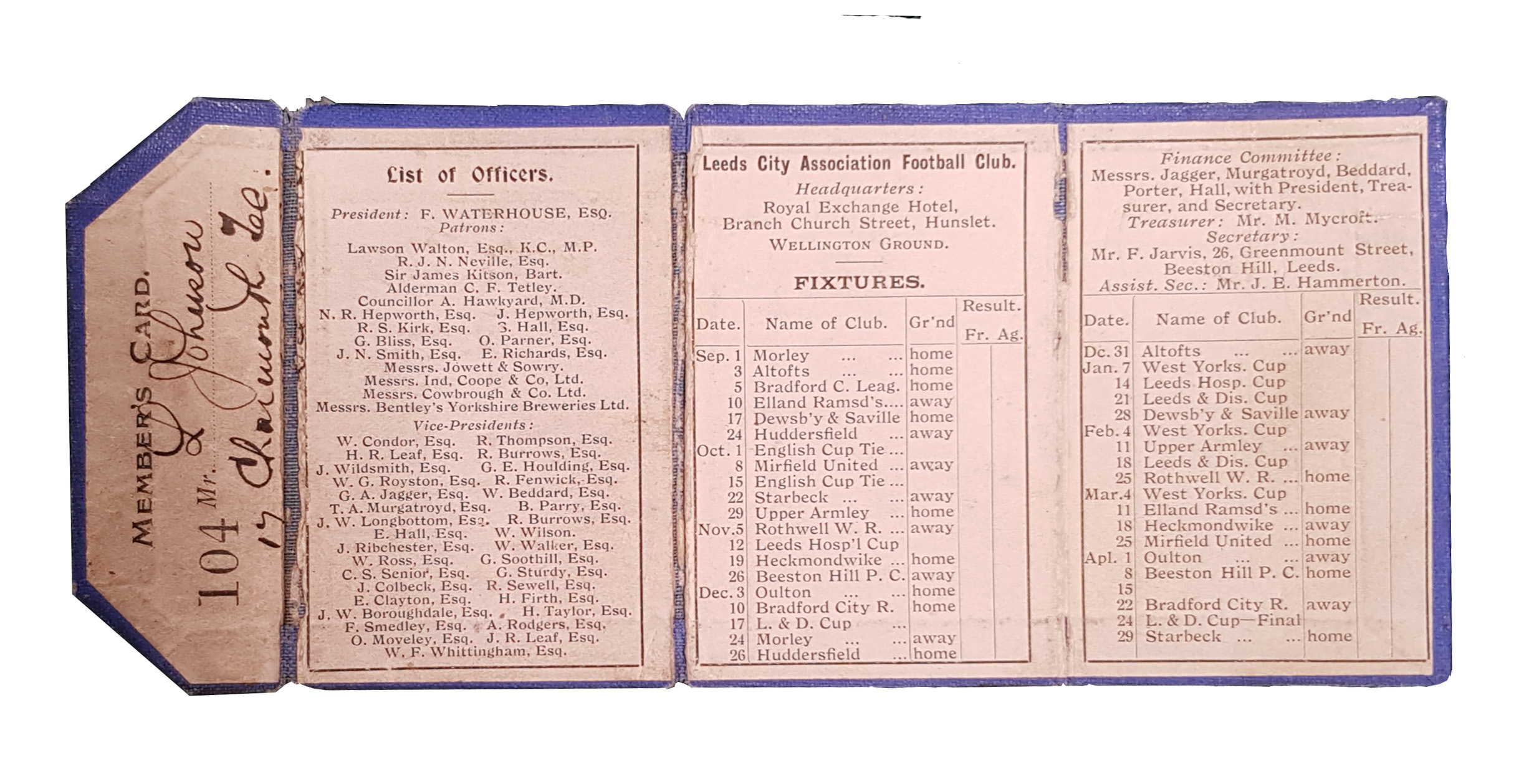 Leeds City Member's Card 1904-05