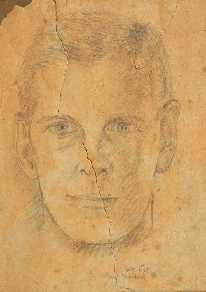 Portrait drawn in pencil showing a young man or teenager with short hair