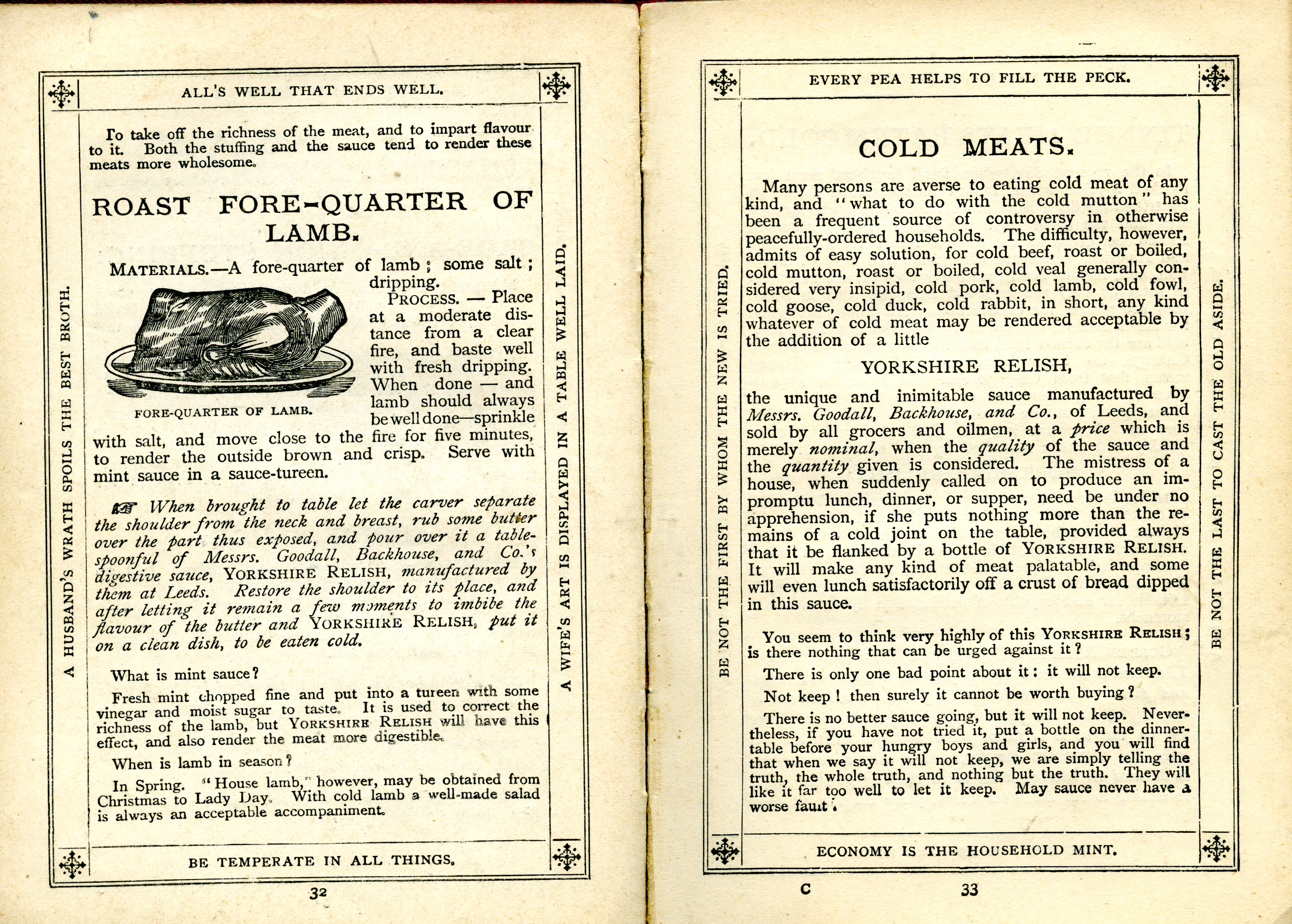 Page from a cookbook which advertises the use of Yorkshire Relish