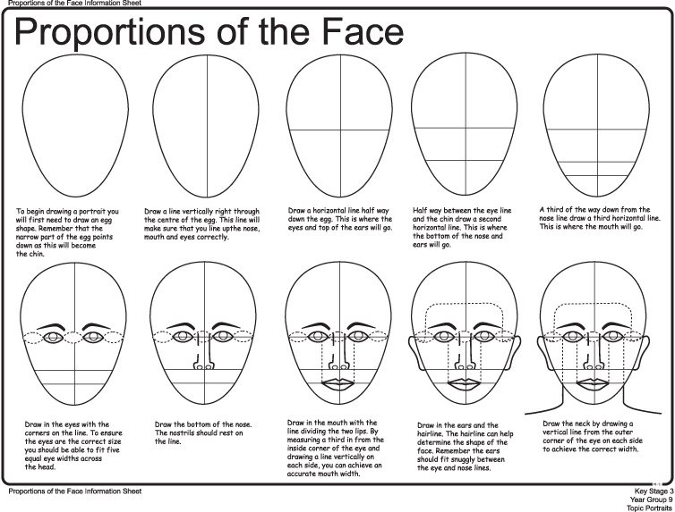 image showing how to draw a human face with guidelines