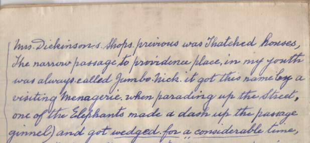 Handwritten entry on a lined notebook