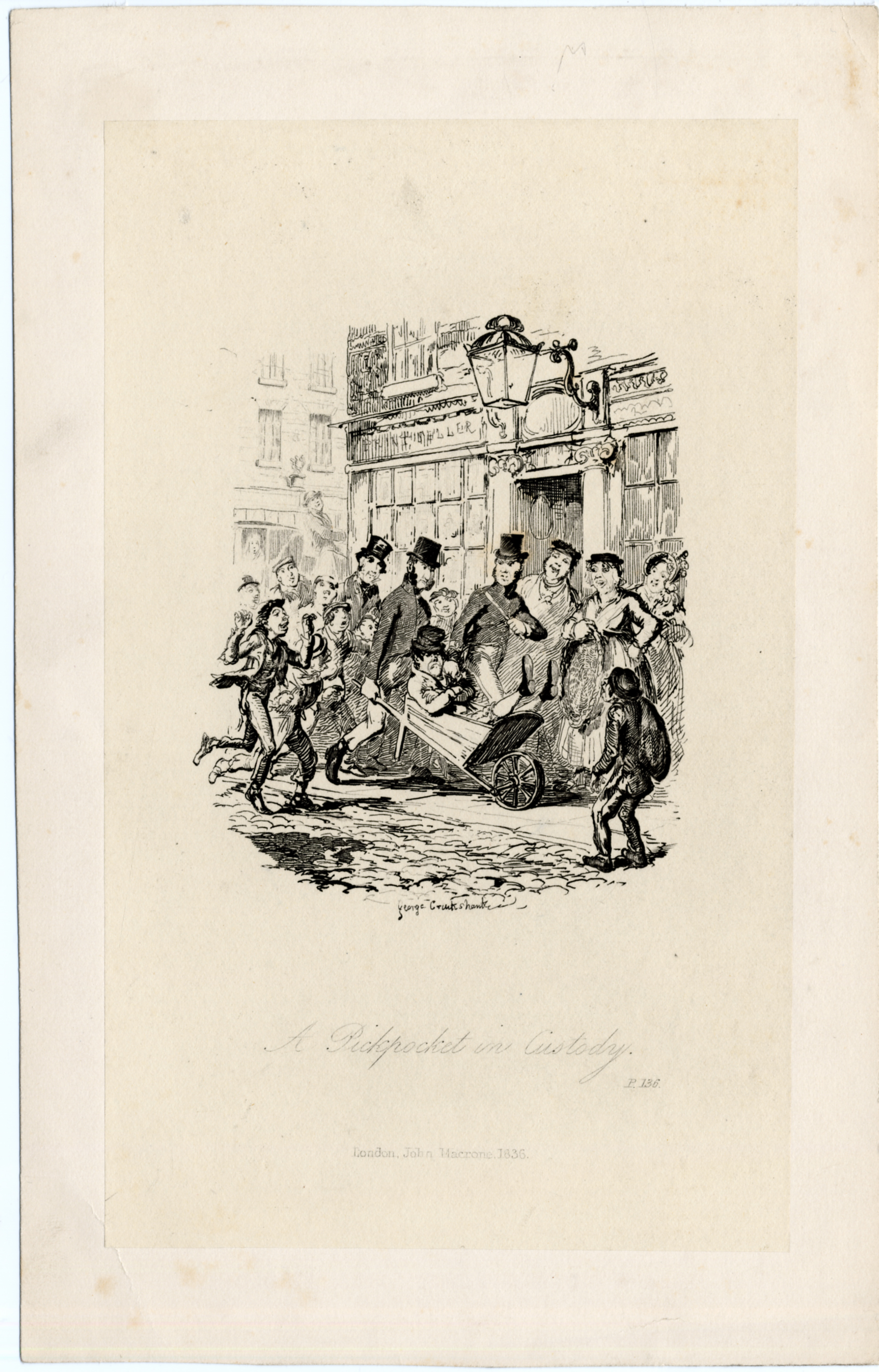 ‘A Pickpocket in Custody’ engraving by George Cruickshank 1836