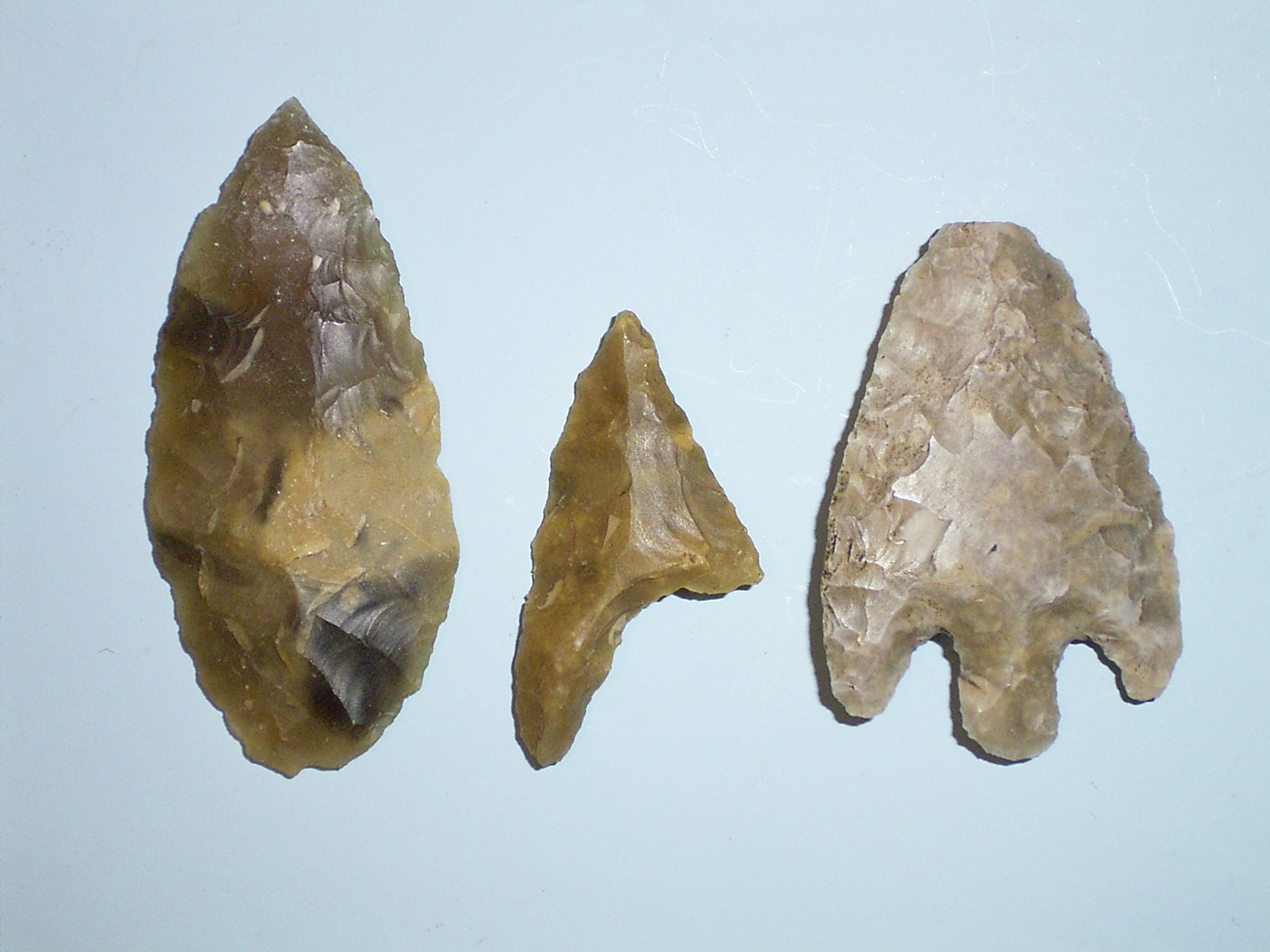 3 prehistoric arrow heads placed on a pale blue background