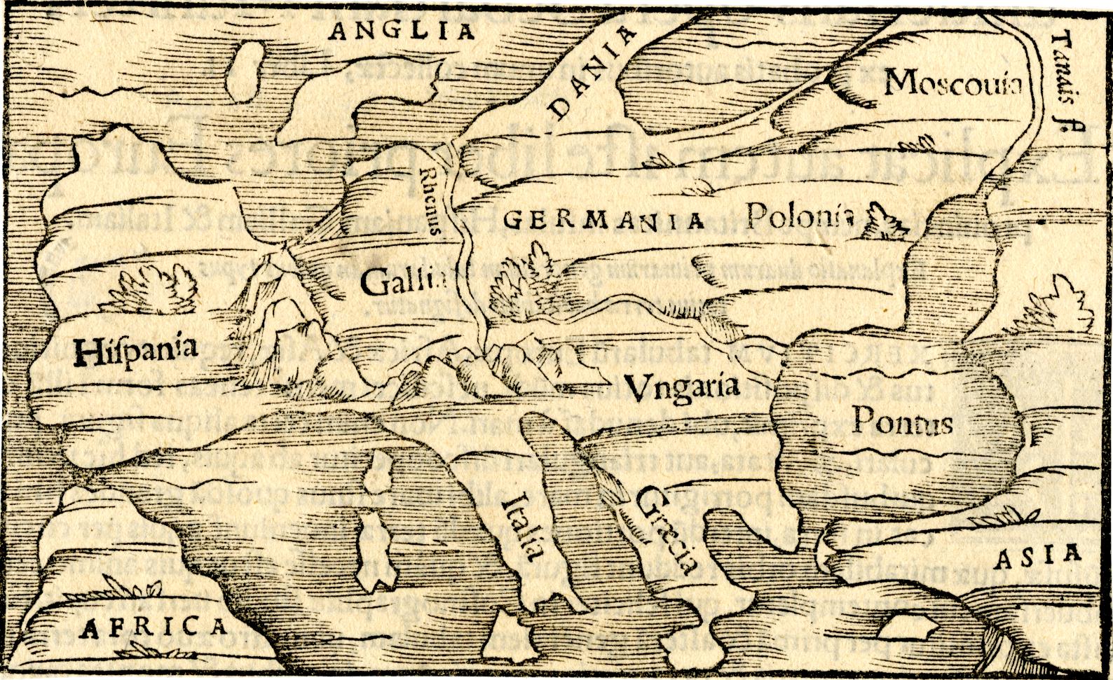 Woodcut print of a map of Europe
