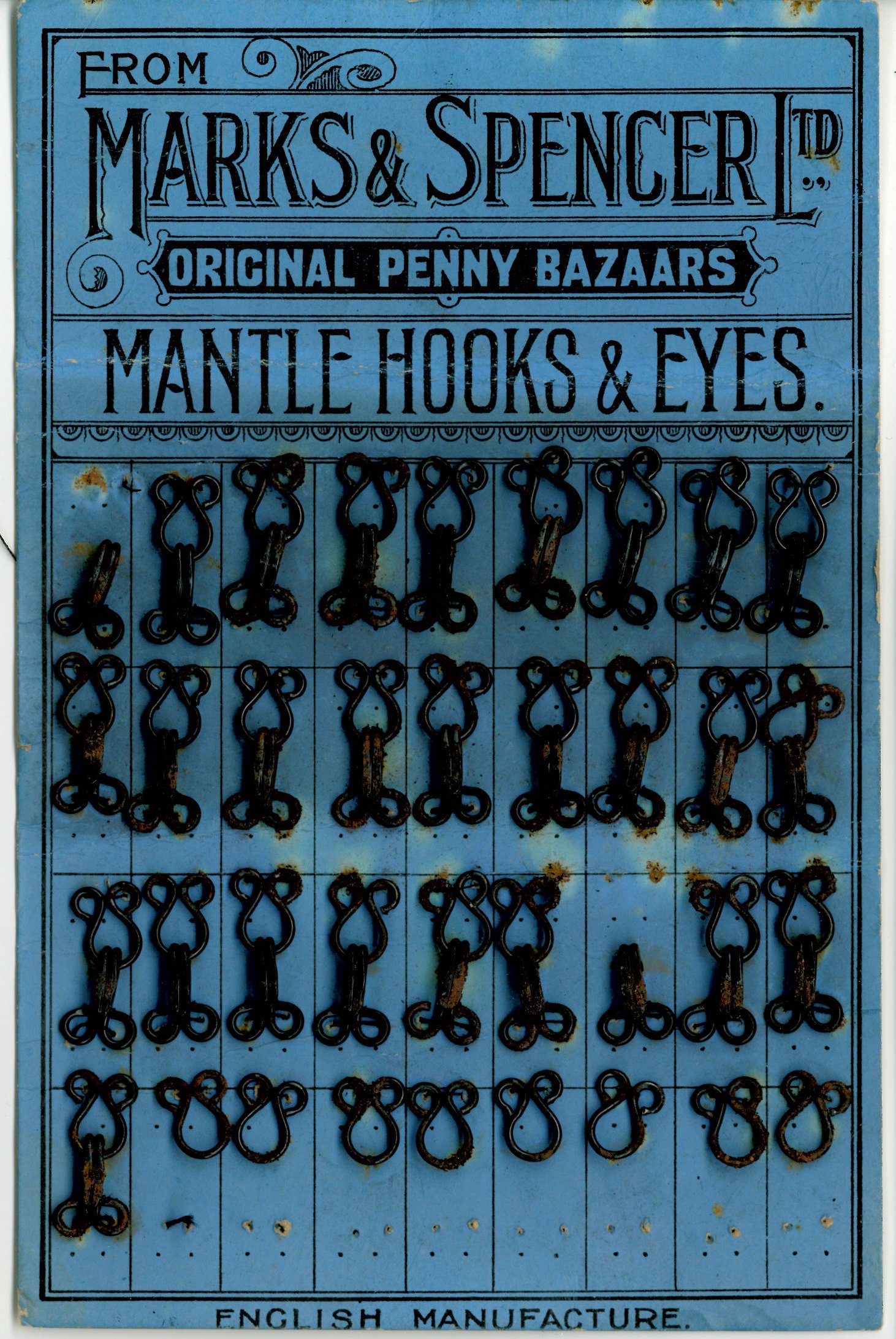 Card of hooks and eyes with branding Marks & Spencer