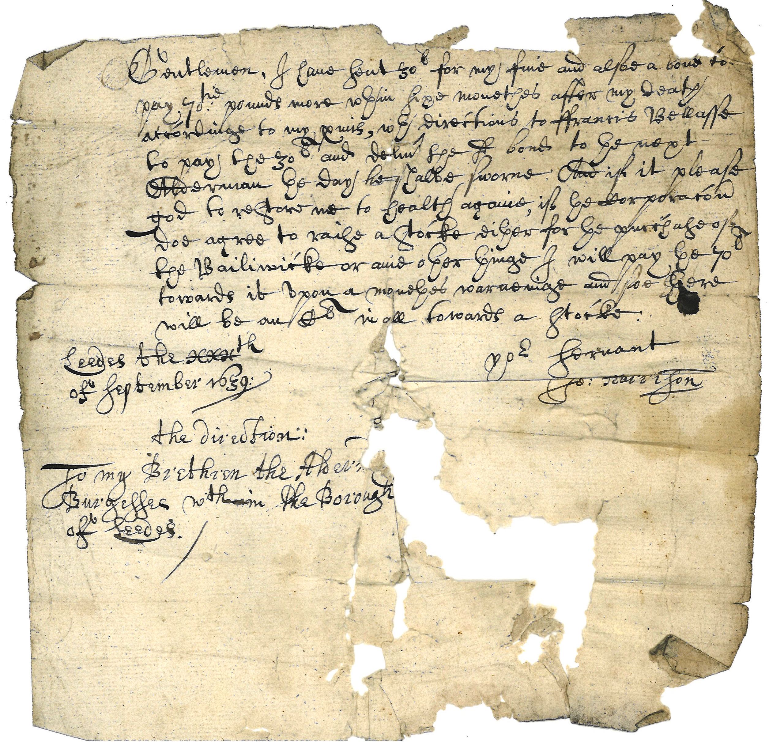 Letter from John Harrison 1639