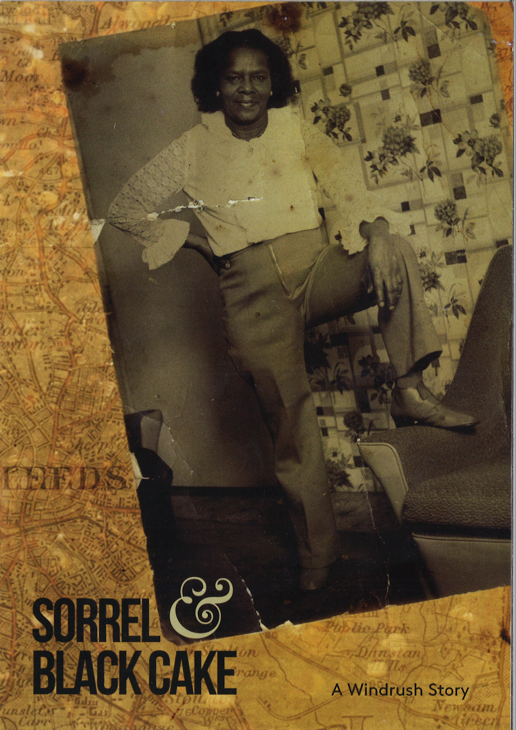 A5 flyer showing a black and white photograph of a lady of Carribean heritage standing with her foot on a sofa.