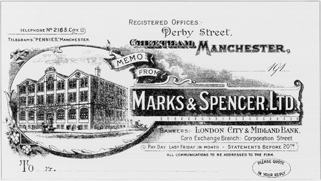 Printed letterhead with words Marks and Spencer Limited