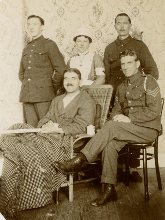 Soldiers pictured with a nurse at Lotherton Hall
