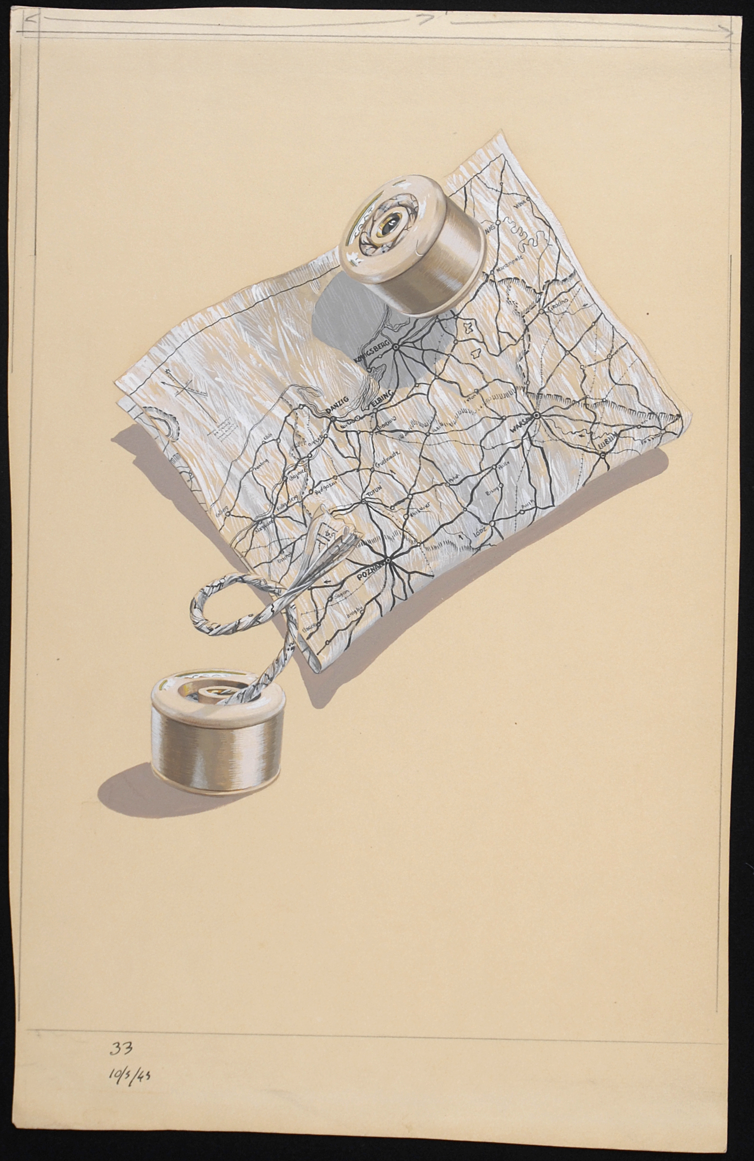 Illustration of a cotton reel that hid a map inside