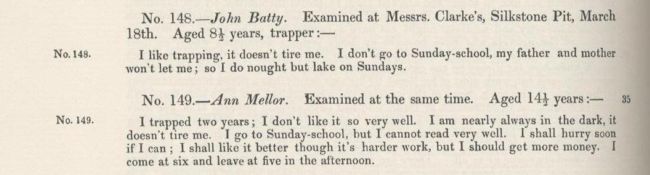1842 Commisioners' findings on schooling for mining children