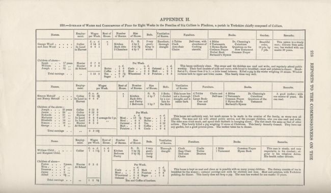 A table from the 1842 Commissioners' Report: Average Wages and Food Consumption of Mining Families