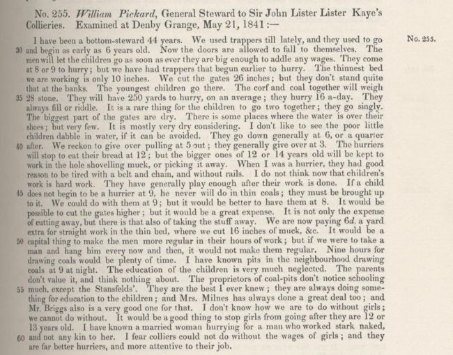 An account from the 1842 Commissioners' Report showing health issues of miners