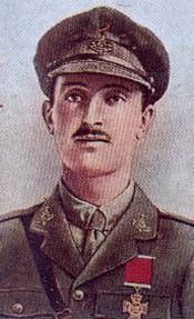 Cigarette card showing an illustration of Donald Simpson Bell, wearing his military uniform and with his Victoria Cross
