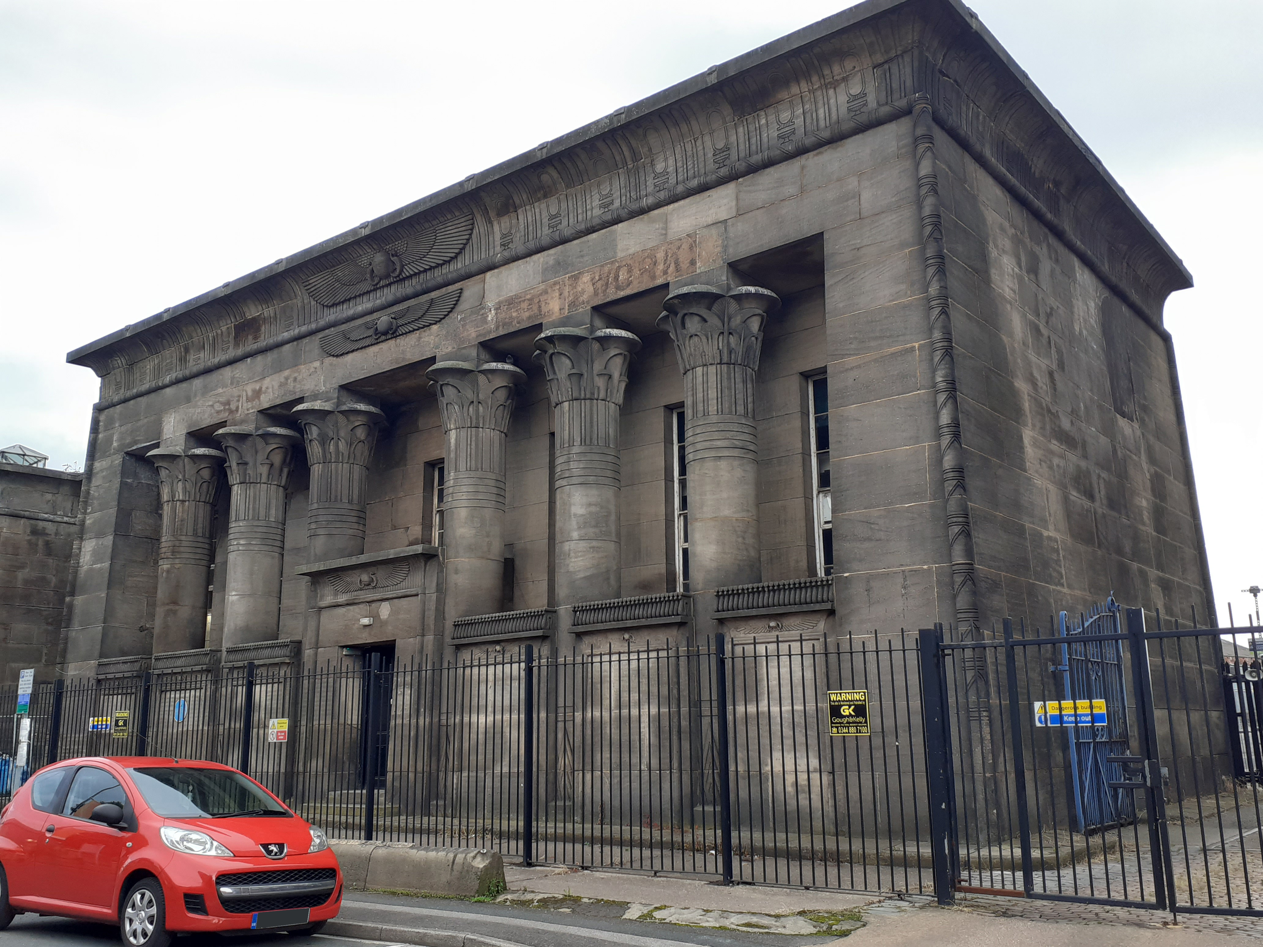 Colour photograph of Temple Mill, an Egyptian influenced building in Leeds that was a flax mill