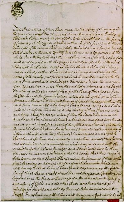 Close up photograph of Gott´s Apprentice papers (1779)