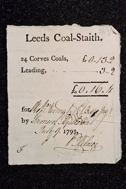 A printed receipt from Leeds Coal-Staith with handwritten details.