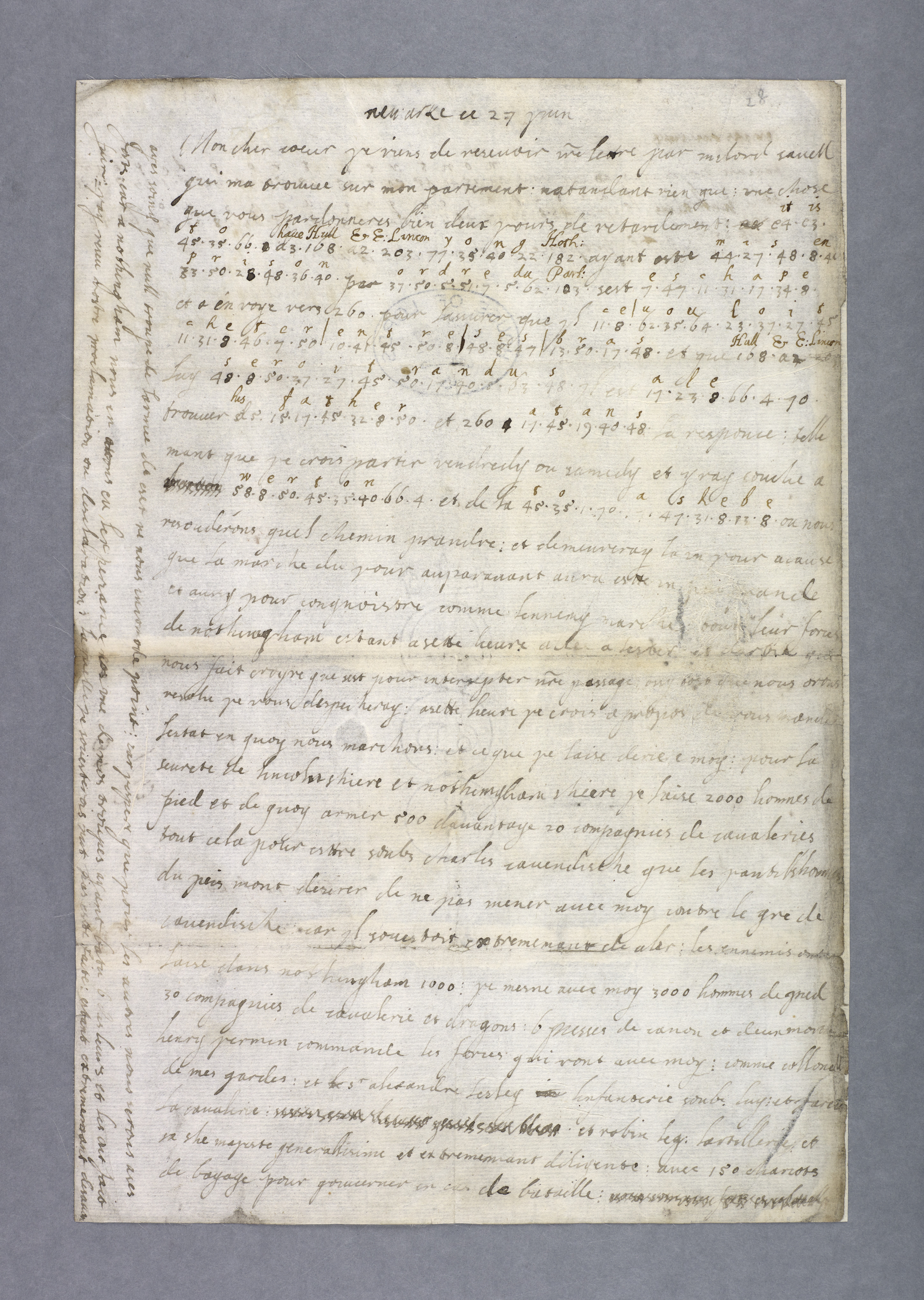 A photo of letter which was written by Henrietta Maria to the king which was written in code
