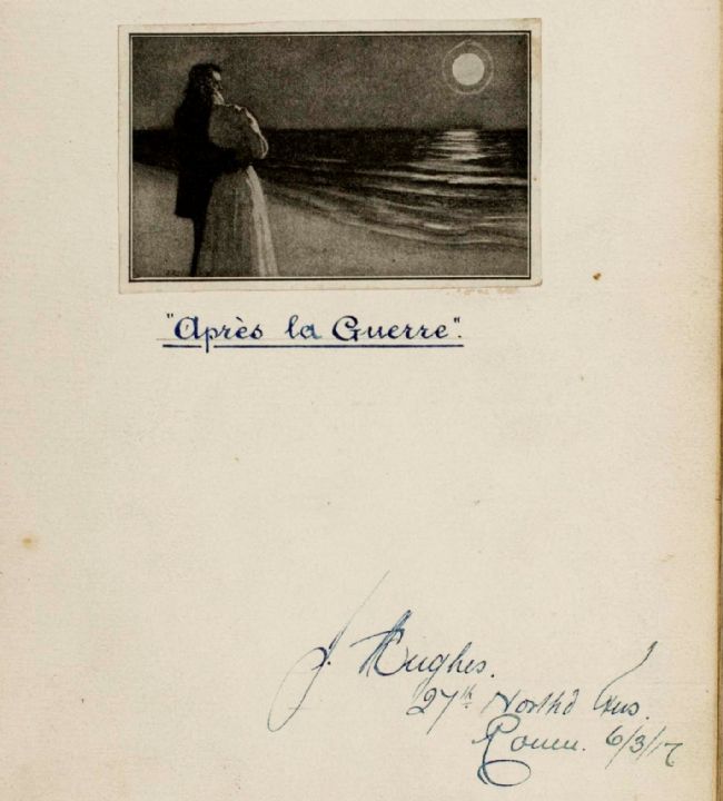 Printed Image pasted into the book, showing a romantic couple looking out over the moonlit sea
