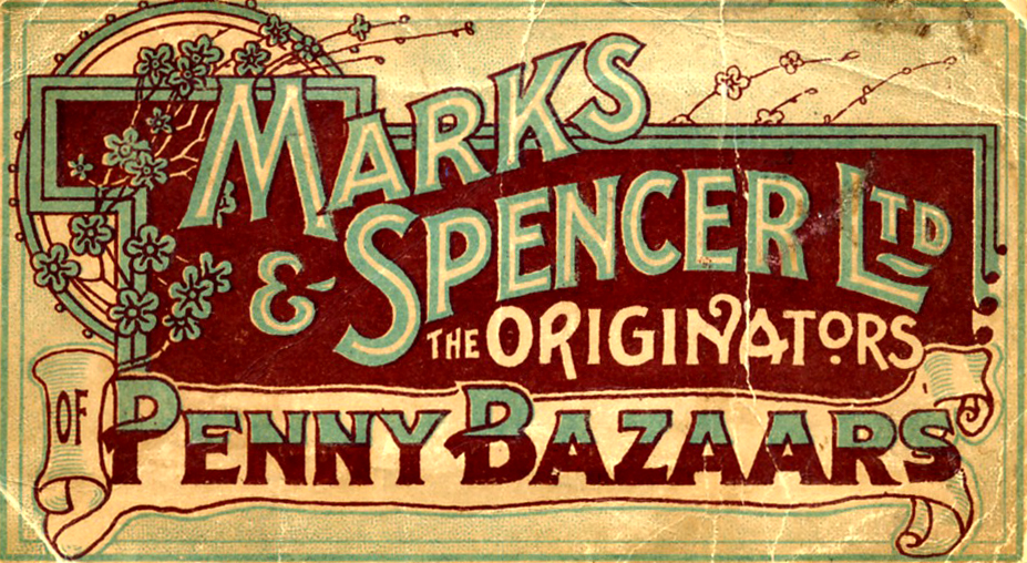 Coloured company letterhead design with the words Marks and Spencer Ltd, the originators of Penny Bazaars