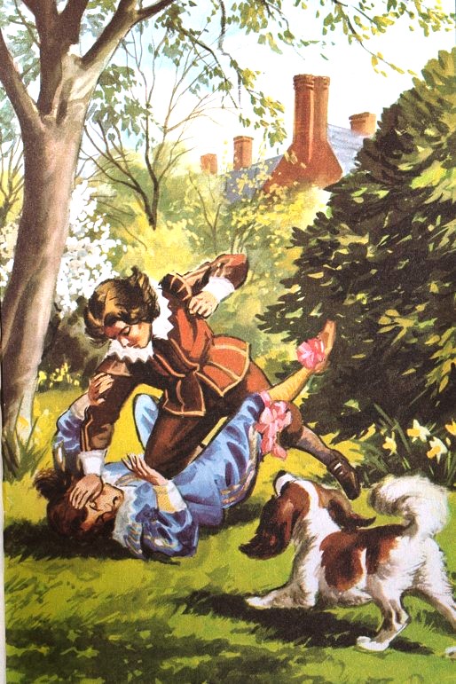 Illustration of the fight between Charles and Oliver in the  Ladybird book about Oliver Cromwell.