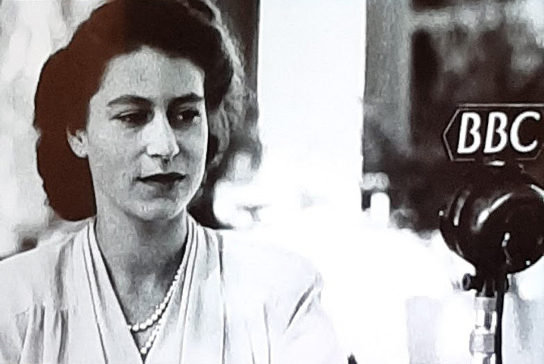 Photo of HRH Queen Elizabeth recording a radio message for the BBC