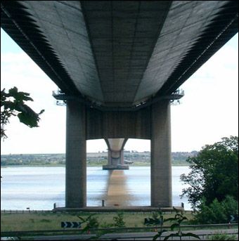 View from below Humber Bridge towers taken from North bank