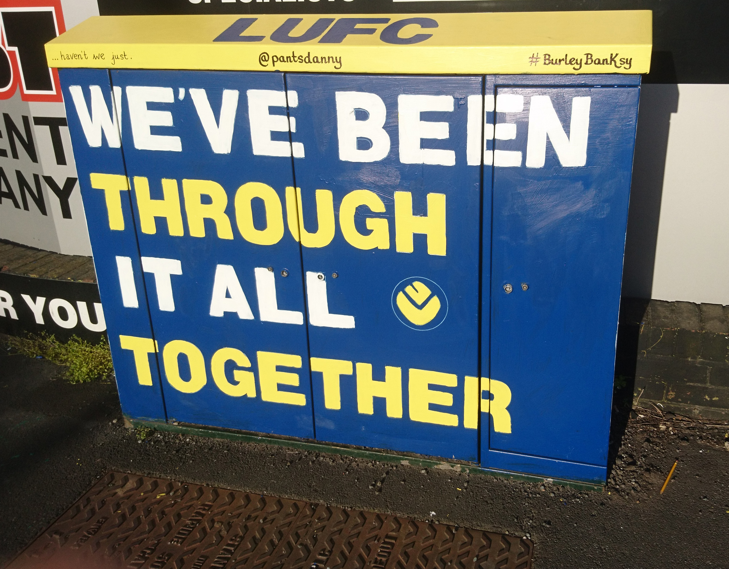 Utility box outside Elland Road stadium, painted by local fan