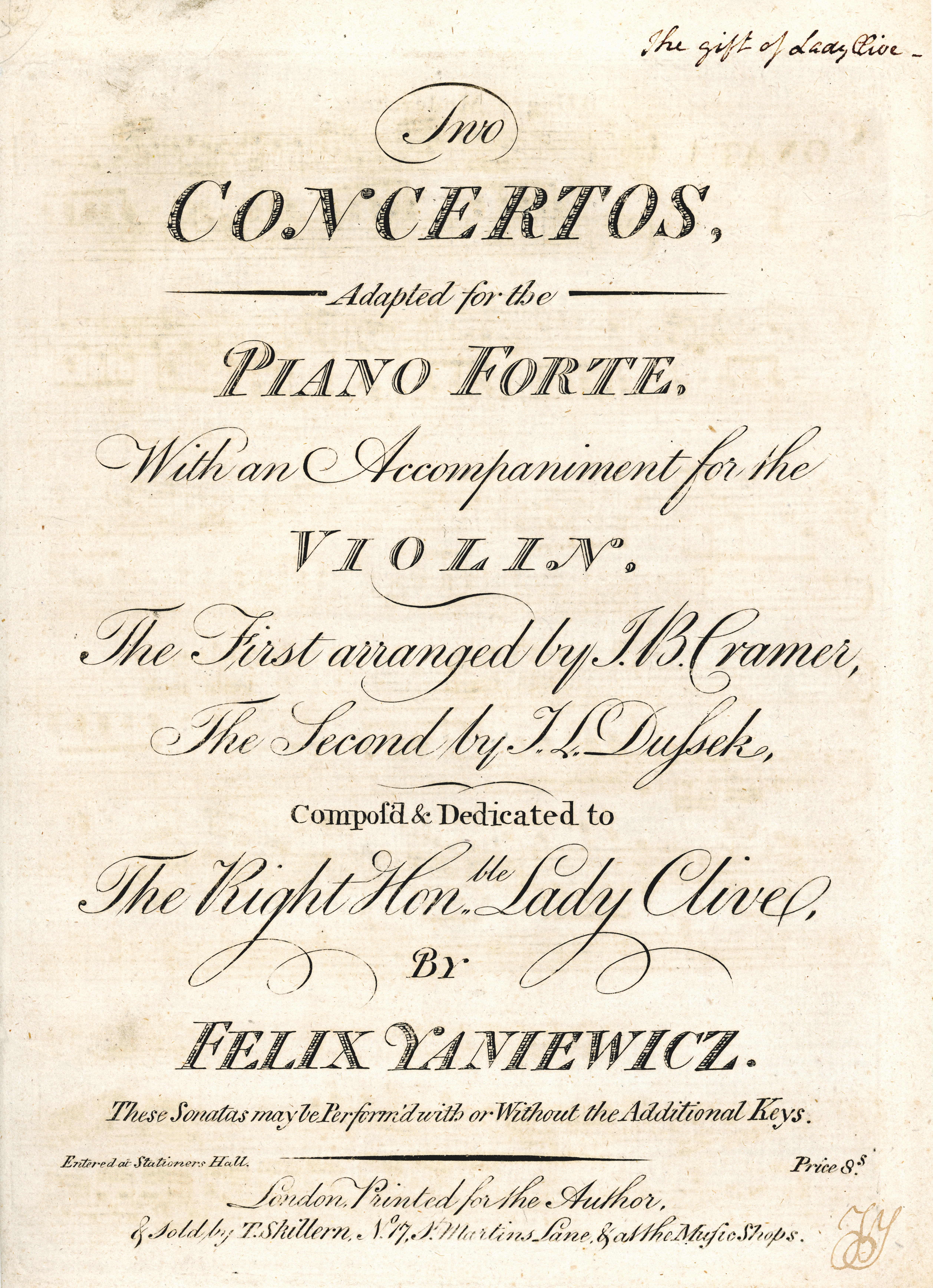 Front cover from printed sheet music of ‘Concertos’ by Felix Yaniewicz