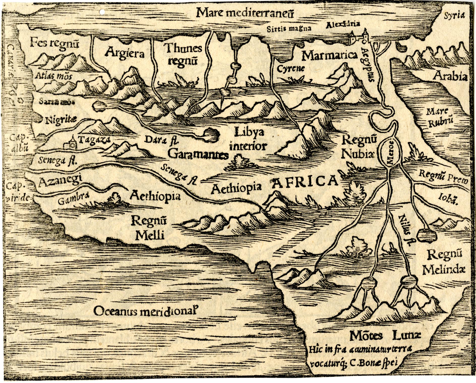 Woodcut of a map of Africa
