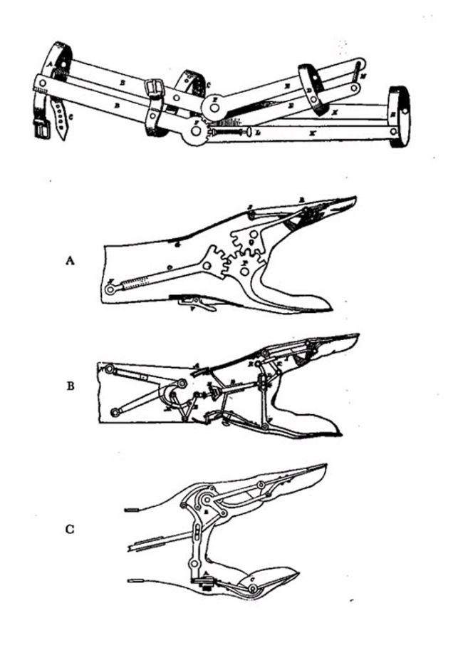 Design drawings of a mechanical hand