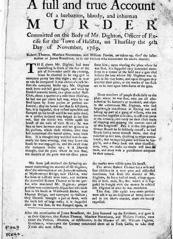 Handbill of Account of Murder of William Deighton