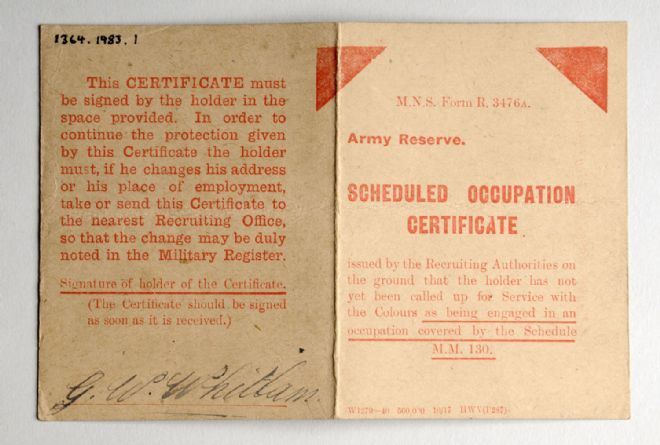 Scheduled Occupation Certificate for G W Whitlam