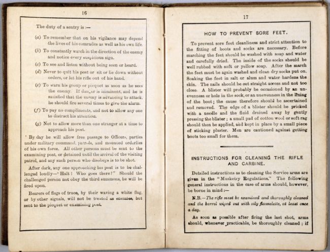 Page from a copy of the Soldier's Small Book belonging to L Nicholson of the East Yorkshire Regiment