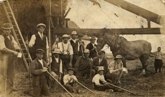 Farm workers in the East Riding of Yorkshire at harvest time
