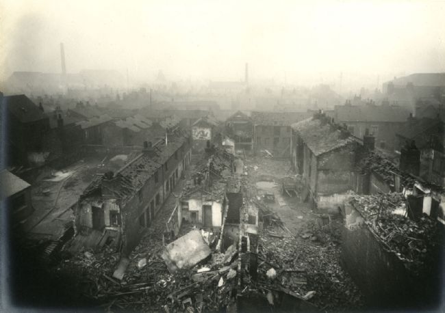 Photograph showing the damage caused to Collier Street in Hull by a Zeppelin raid on 5 - 6 March 1916
