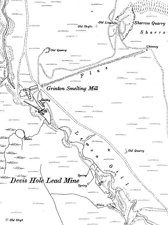 1891 map of Grinton Smelt Mill and surrounding area