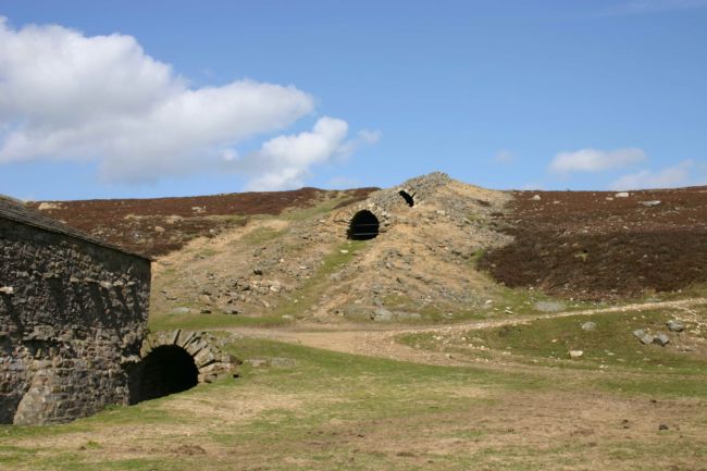 Ruined stone building and stone arched flue