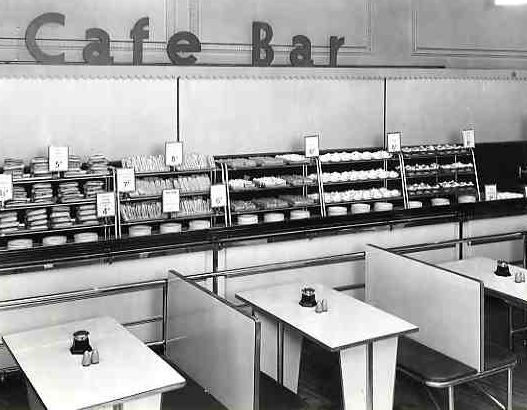 Black and white photo of M&S Cafe bar Hammersmith