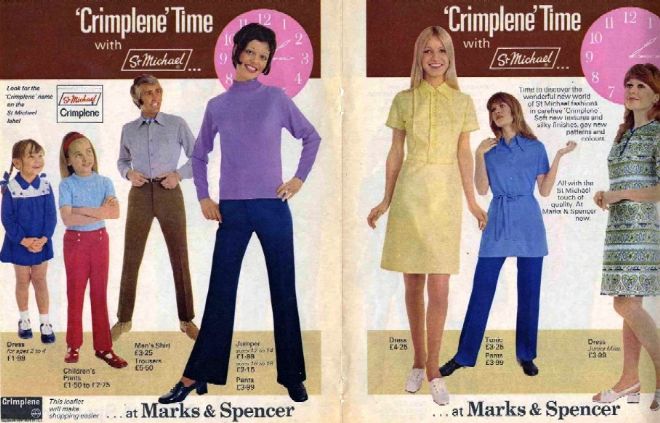 M&S advert for Crimplene Time showing several female models wearing man-made fabric clothes