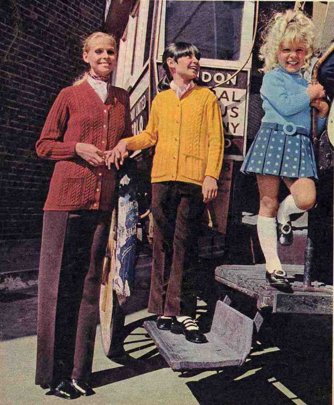 M&S advert for Orlon clothing 1971 showing a woman and two young girls wearing knitwear