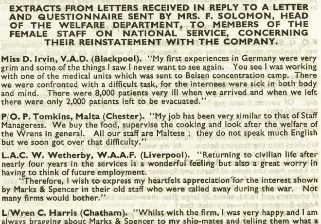 Detail from M&S Forces Bulletin of 1945