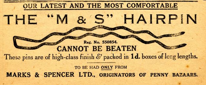 M&S Advert for Hair Pins 1912-13