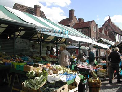 Fruit and vegetable stall in Newgate Market, York