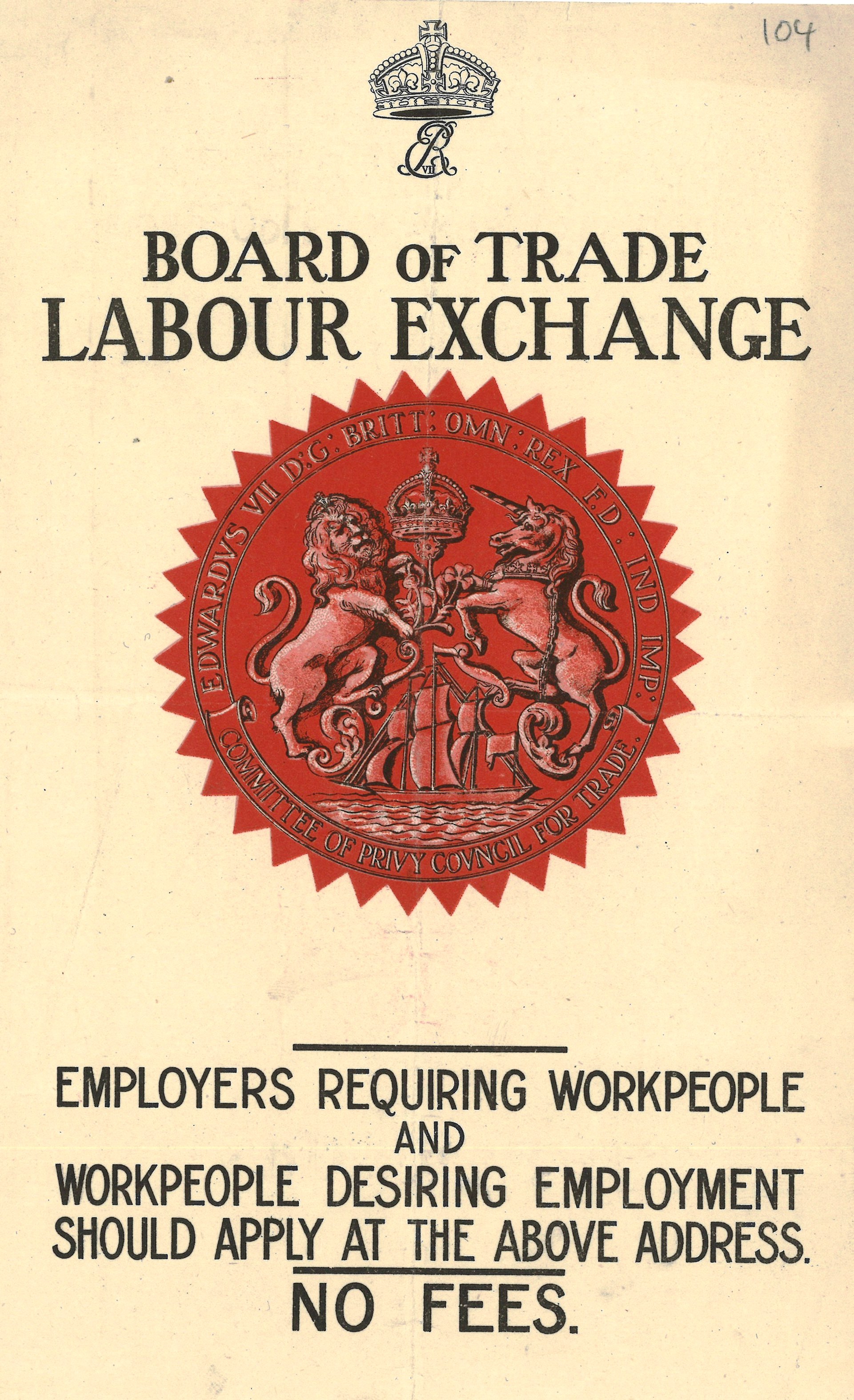Flyer, Labour Exchange, 1911