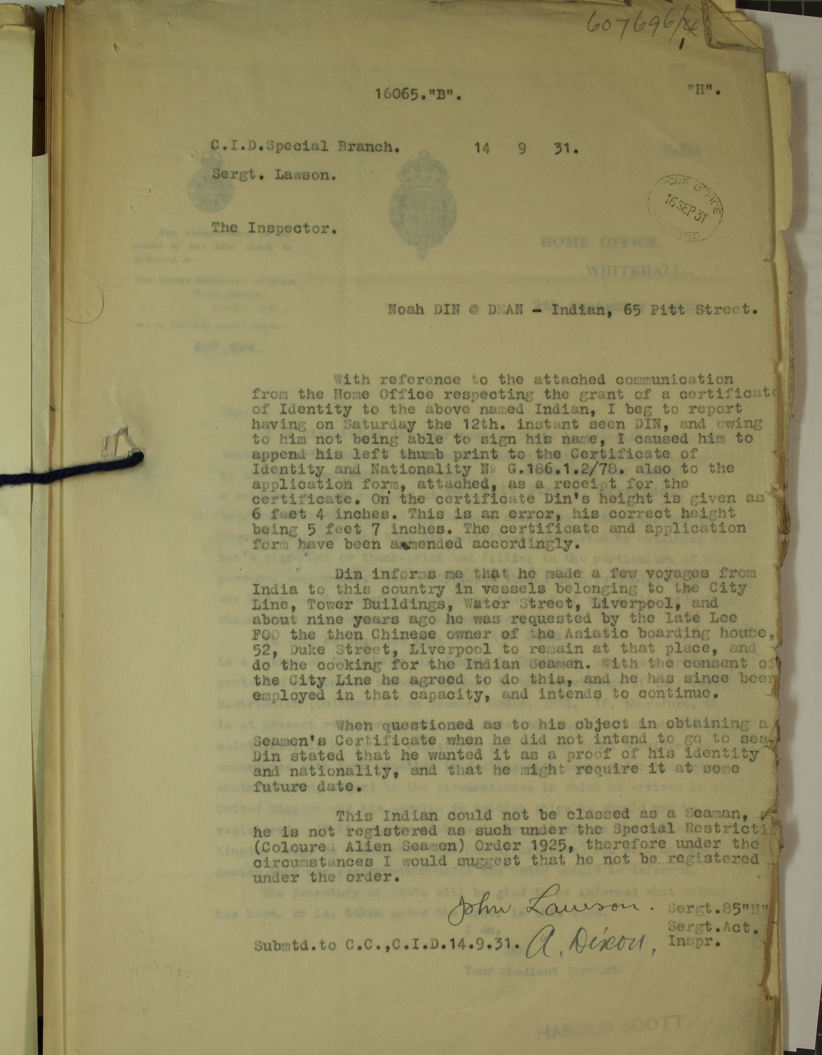 Photograph of a typed document