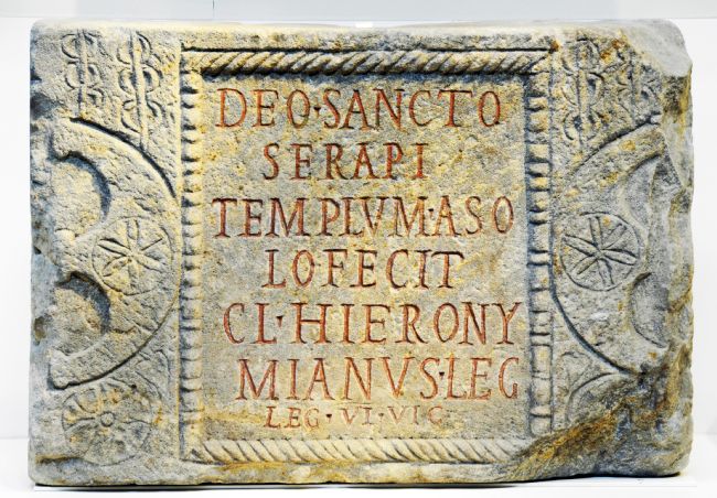 This tablet records the constructions of a temple in honour of the Egyptian god Serapis